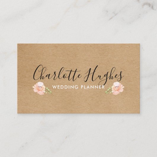 Rustic Kraft Boho Signature Rose Floral Motif Visitenkarte (Vorderseite)