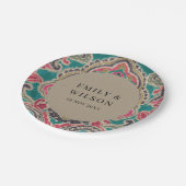 RUSTIC KRAFT BOHO TRIBAL IKAT PINK AQUAMARIN WEDD  PAPPTELLER (Schrägansicht)