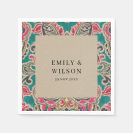 RUSTIC KRAFT BOHO TRIBAL IKAT PINK AQUAMARIN WEDD  SERVIETTE