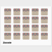 RUSTIC KRAFT BOHO TRIBAL IKAT PINK AQUAMARINE ADRE QUADRATISCHER AUFKLEBER (Blatt)