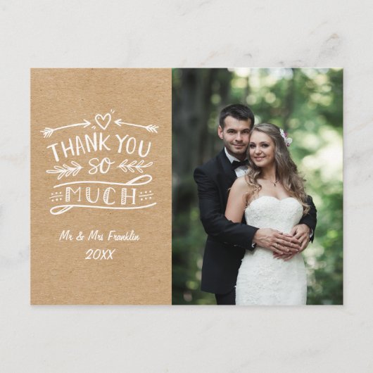 Rustic Kraft Boho Wedding Foto Danke Postcard Postkarte (Vorderseite)