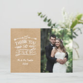 Rustic Kraft Boho Wedding Foto Vielen Dank Dankeskarte (Stehend Vorderseite)