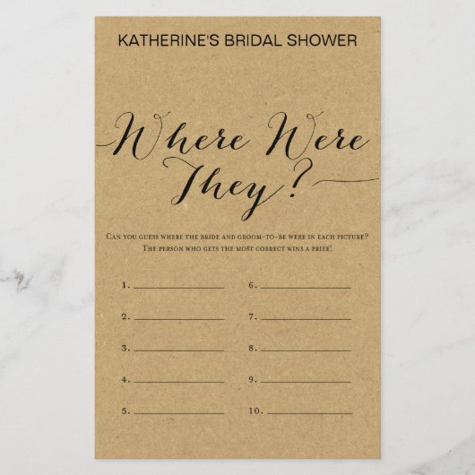 Rustic Kraft Brautparty Game DRUCKT (Vorderseite)