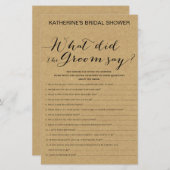 Rustic Kraft Brautparty Game DRUCKT (Vorne/Hinten)