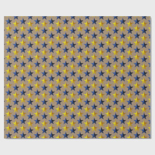 Rustic Kraft Bright Navy Blue Gold Stars Geschenkpapier