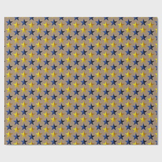 Rustic Kraft Bright Navy Blue Gold Stars Geschenkpapier (Flach)