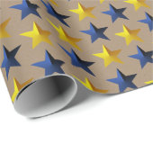 Rustic Kraft Bright Navy Blue Gold Stars Geschenkpapier (Rolleneckpunkt)
