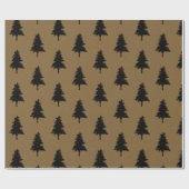 Rustic Kraft Brown Black Christmas Tree Pattern Geschenkpapier (Flach)
