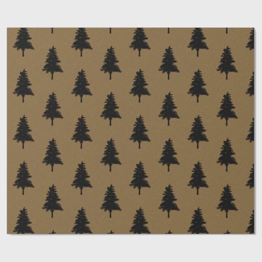 Rustic Kraft Brown Black Christmas Tree Pattern Geschenkpapier (Flach)