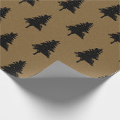 Rustic Kraft Brown Black Christmas Tree Pattern Geschenkpapier (Ecke)