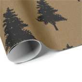 Rustic Kraft Brown Black Christmas Tree Pattern Geschenkpapier (Rolleneckpunkt)