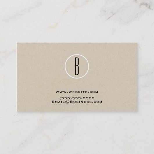 Rustic Kraft Brown Minimal Natural Monogram Logo Visitenkarte (Rückseite)