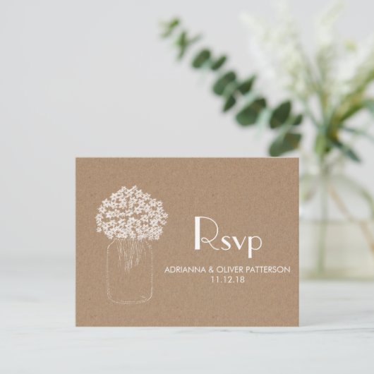Rustic Kraft Brown Paper Blume Hochzeit RSVP Einladungspostkarte (Stehend Vorderseite)