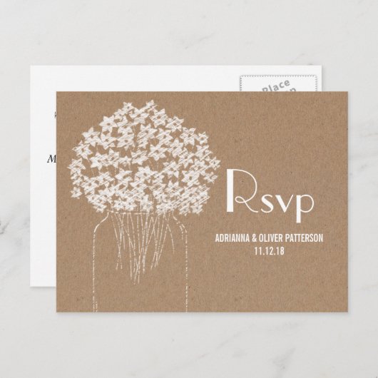 Rustic Kraft Brown Paper Blume Hochzeit RSVP Einladungspostkarte (Vorne/Hinten)