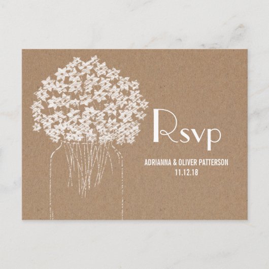 Rustic Kraft Brown Paper Blume Hochzeit RSVP Einladungspostkarte (Vorderseite)