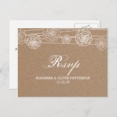 Rustic Kraft Brown Paper Blume Hochzeit RSVP Einladungspostkarte (Vorne/Hinten)