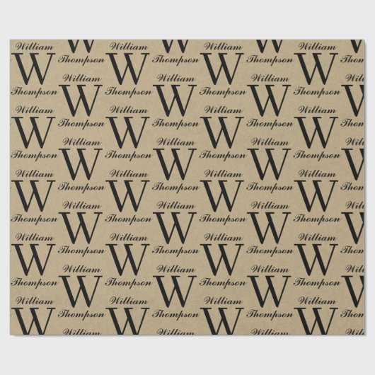 Rustic Kraft Brown Script Calligraphy Monogram Geschenkpapier (Flach)