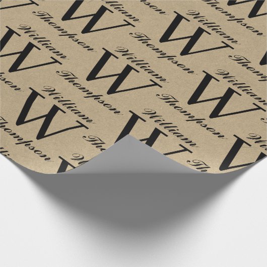 Rustic Kraft Brown Script Calligraphy Monogram Geschenkpapier (Ecke)