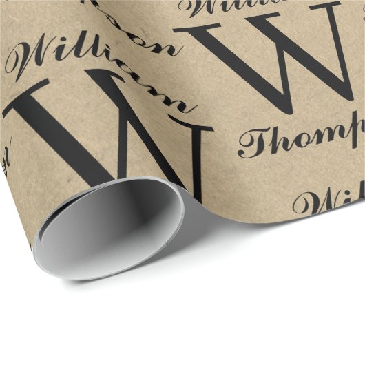 Rustic Kraft Brown Script Calligraphy Monogram Geschenkpapier (Rolleneckpunkt)