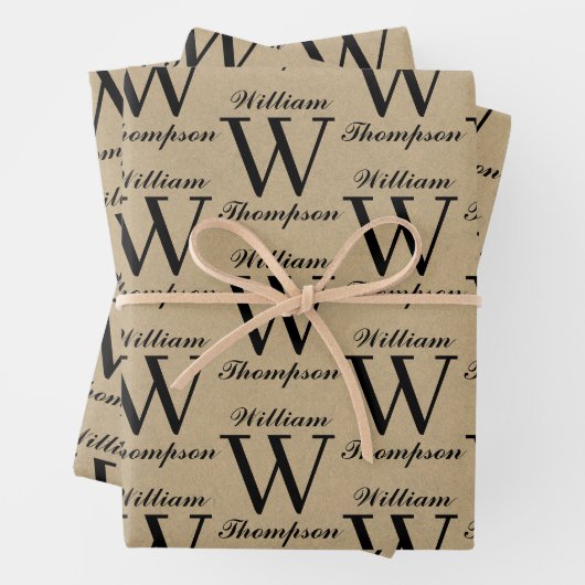 Rustic Kraft Brown Script Calligraphy Monogram Geschenkpapier Set (Beispiel)