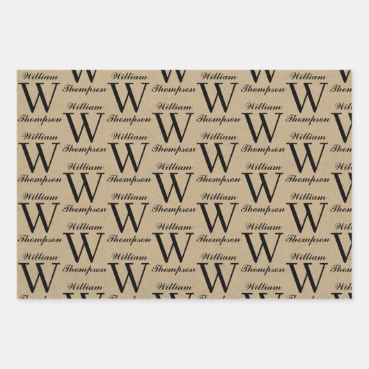 Rustic Kraft Brown Script Calligraphy Monogram Geschenkpapier Set (Vorderseite)