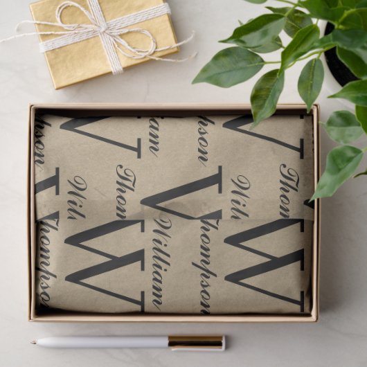 Rustic Kraft Brown Script Calligraphy Monogram Seidenpapier (Geschenk)