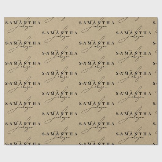Rustic Kraft Brown Signature Script Geschenkpapier (Flach)