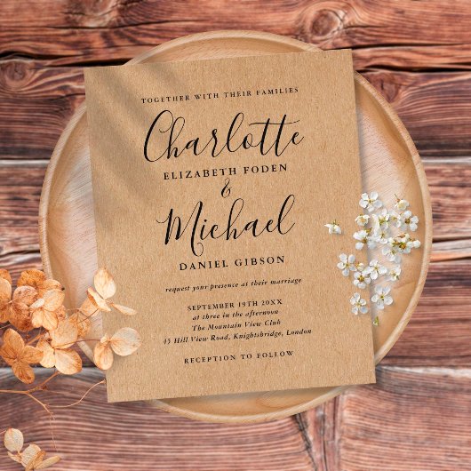 Rustic Kraft Budget Script Einladung zur Hochzeit