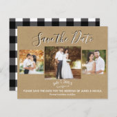 Rustic Kraft Buffalo Kariertes Foto Save the Date (Vorne/Hinten)