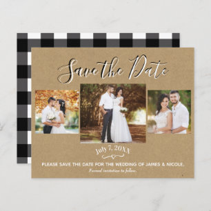 Rustic Kraft Buffalo Kariertes Foto Save the Date