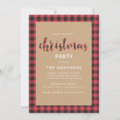 Rustic Kraft Buffalo Kariertes Script Party Einladung (Vorderseite)