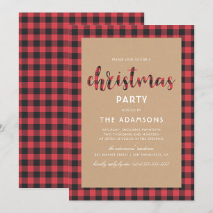 Rustic Kraft Buffalo Kariertes Script Party Einladung