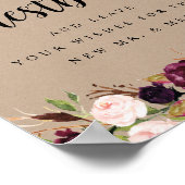 Rustic Kraft Burgundy Floral Wedding Guestbook Poster (Ecke)