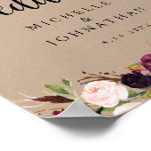 Rustic Kraft Burgundy Floral Wedding Welcome Post Poster (Ecke)