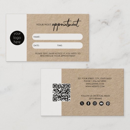 Rustic Kraft Business Nächster Termin Karte (Vorne/Hinten)