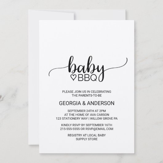 Rustic Kraft Calligraphy Baby GRILLEN Einladung (Vorderseite)