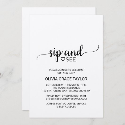 Rustic Kraft Calligraphy Sip und Siehe Einladung (Vorne/Hinten)