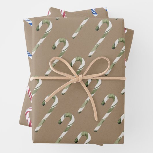 Rustic Kraft Christmas Candy Canes Geschenkpapier Set (Beispiel)