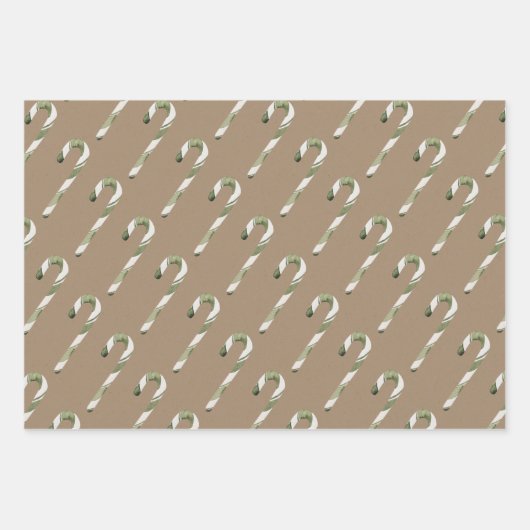 Rustic Kraft Christmas Candy Canes Geschenkpapier Set (Vorderseite)