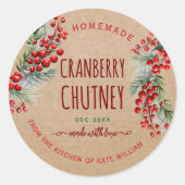 Rustic Kraft Christmas Cranberry Chutney Labels Runder Aufkleber (Vorderseite)