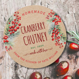 Rustic Kraft Christmas Cranberry Chutney Labels Runder Aufkleber