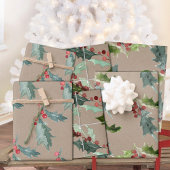 Rustic Kraft Christmas Floral Holly Red Berries Geschenkpapier Set