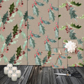 Rustic Kraft Christmas Floral Holly Red Berries Geschenkpapier Set