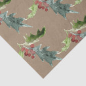 Rustic Kraft Christmas Floral Holly Red Berries Seidenpapier (Detail)