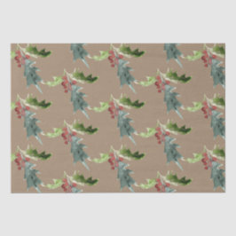 Rustic Kraft Christmas Floral Holly Red Berries Seidenpapier