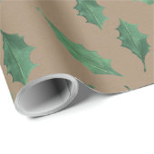 Rustic Kraft Christmas Green Holly Verlasse Geschenkpapier (Rolleneckpunkt)