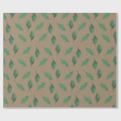Rustic Kraft Christmas Green Holly Verlasse Geschenkpapier (Flach)