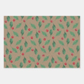 Rustic Kraft Christmas Holly & Berries Geschenkpapier Set (Vorderseite 3)