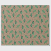 Rustic Kraft Christmas Holly Blätter & Berries Geschenkpapier (Flach)