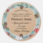 Rustic kraft Christmas jam ingredient Label  Runder Aufkleber (Vorderseite)